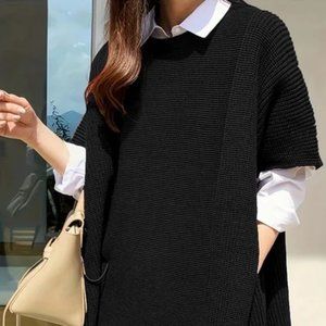 Plus Size Round Neck Slit Short Sleeve Sweater
